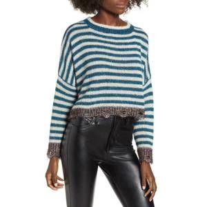 NEW PRIMA tinsel stripe metallic crop holiday christmas long sleeve sweater in m